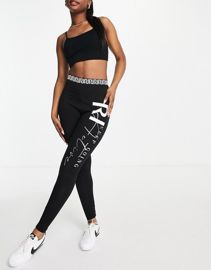River Island Active Logo Side Leggings In Black