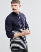 Fred Perry Shirt In Slim Fit With Half Stripe In Navy - Navy