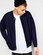 Asos Quilted Jersey Bomber Jacket In Navy - Navy