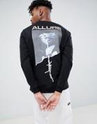 Asos Design Relaxed Longline Long Sleeve T-shirt With Back And Sleeve Rose And Text Print - Black