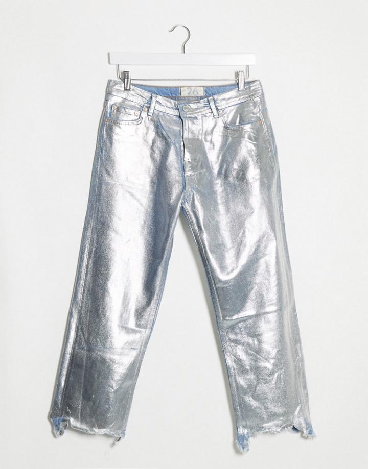 Free People Maggie Foil Jean In Silver
