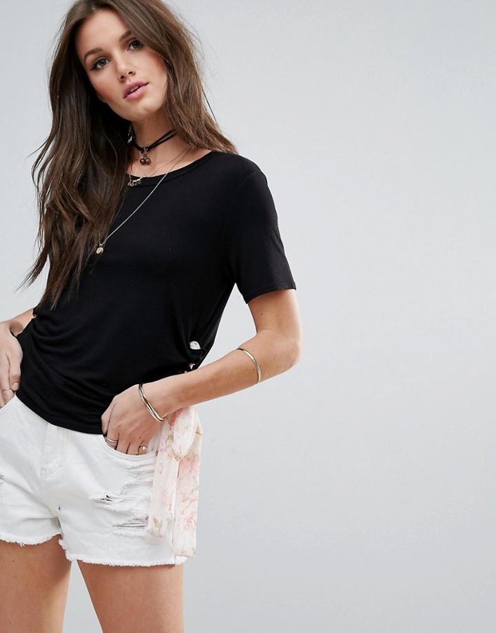 Prettylittlething Floral Mesh Tie Side T-shirt - Black