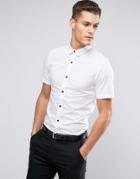 Only & Sons Skinny Short Sleeve Shirt With Black Buttons - White