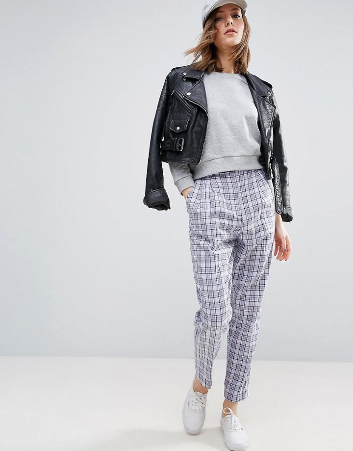Asos High Waisted Peg Pants In Summer Check - Multi