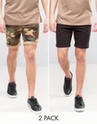 D-struct Turn Up Chino Shorts 2 Pack - Black