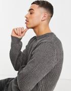 River Island Knit Ribbed Sweater In Gray