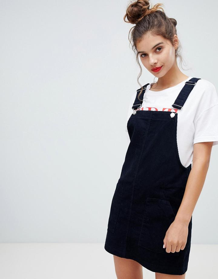 Bershka Cord Overall Dress - Navy