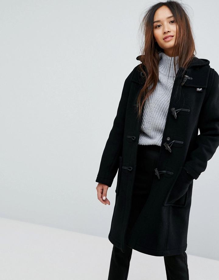 Gloverall Long Slim Wool Blend Duffle Coat - Black