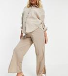 Asos Design Maternity Underbump Linen Look Wide Leg Pants In Stone-neutral