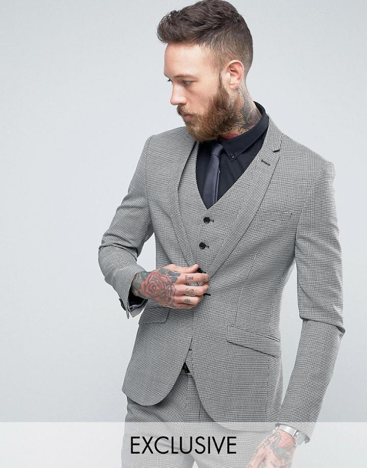 Heart & Dagger Super Skinny Blazer In Dogstooth Tweed - Gray
