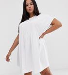 Asos Design Curve Button Sleeve Mini Smock Dress - White