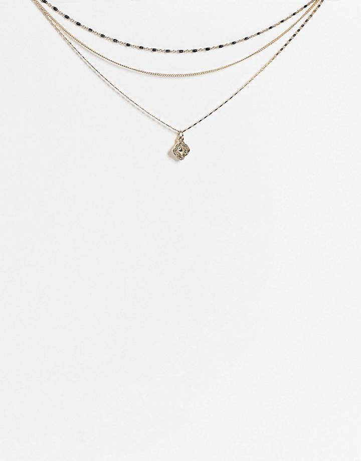 Topshop Heart Pendant 3 X Multipack Choker Necklaces In Gold
