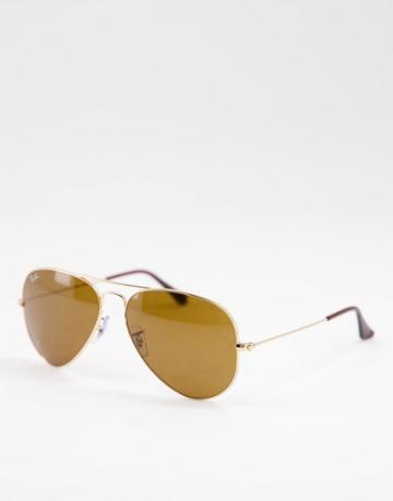 Ray-ban Aviator Sunglasses In Gold With Gold Flash Lens