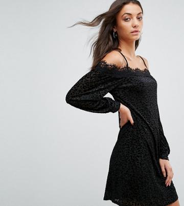 Fashion Union Tall Off The Shoulder Dress With Lace Neckline - Multi