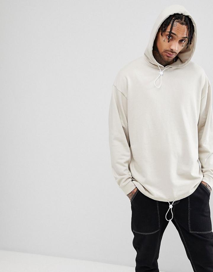 Asos Design Oversized Hoodie With Toggle Hem - Beige