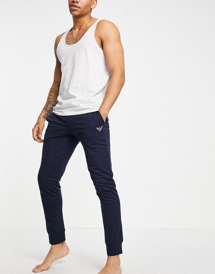Emporio Armani Bodywear Terry Eagle Logo Sweatpants In Navy