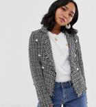 Parisian Petite Crop Tweed Blazer With Pearl Effect Buttons - Black