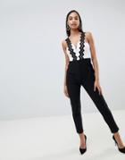 Rare Contrast Zig Zag Trim Jumpsuit - Black