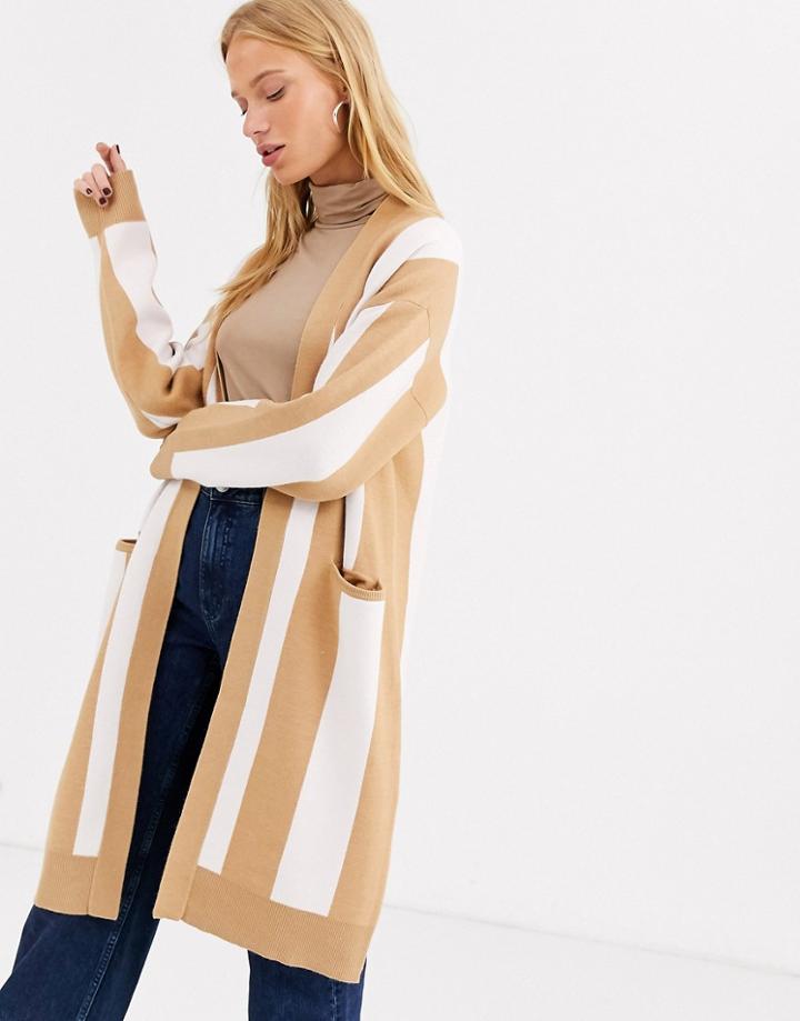 Selected Long Knit Cardigan-tan