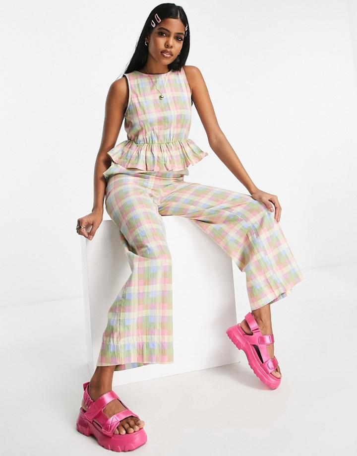 Monki Sleeveless Layered Jumpsuit In Plaid-multi
