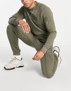 Jack & Jones Premium Cuffed Sweatpants Set With Script Logo In Khaki-green