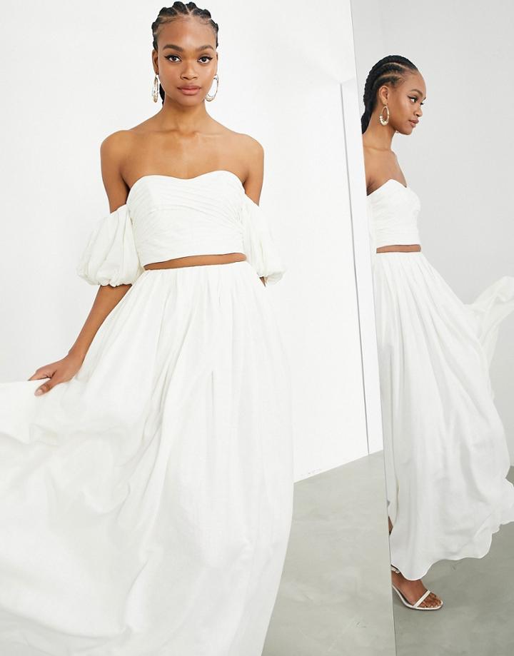 Asos Edition Linen Full Maxi Skirt In Ivory-white