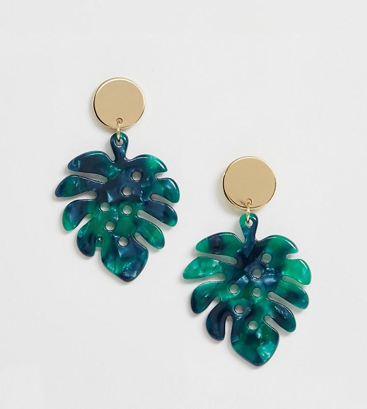 Orelia Gold Plated Resin Leaf Statement Earrings - Green