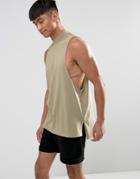 Asos Super Longline Tank With High Neck In Green - Beige