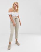 Pull & Bear Drawstring Waist Pants In Beige - Beige