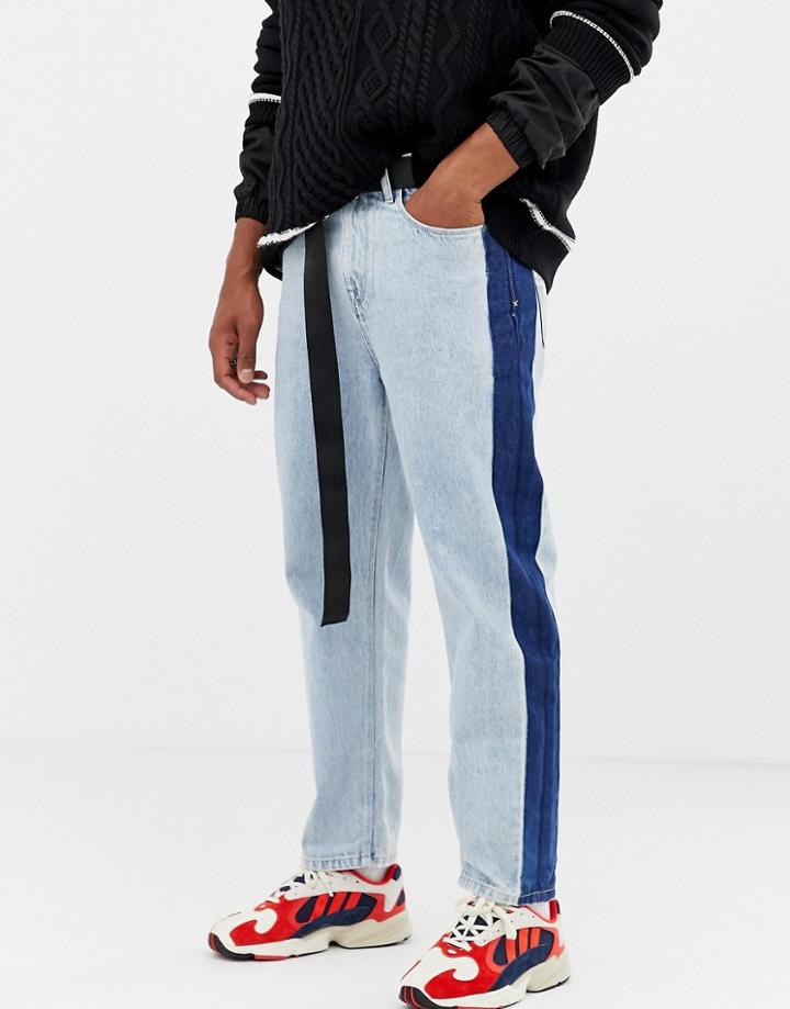 Collusion Skater Jean With Contrast Side Stripe In Bleach Wash - Blue