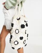 Stradivarius Crochet Tote Bag In Daisy Print-white