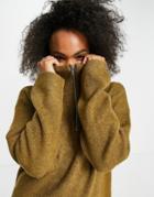 Monki Arwen Oversized Lounge Knit Sweatshirt With Zip Funnel Neck In Camel-neutral