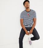 Asos Design Tall Stripe Relaxed Velour T-shirt With Rose Embroidery - Multi