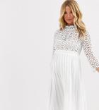 Little Mistress Maternity Midi Length 3/4 Sleeve Lace Dress In White
