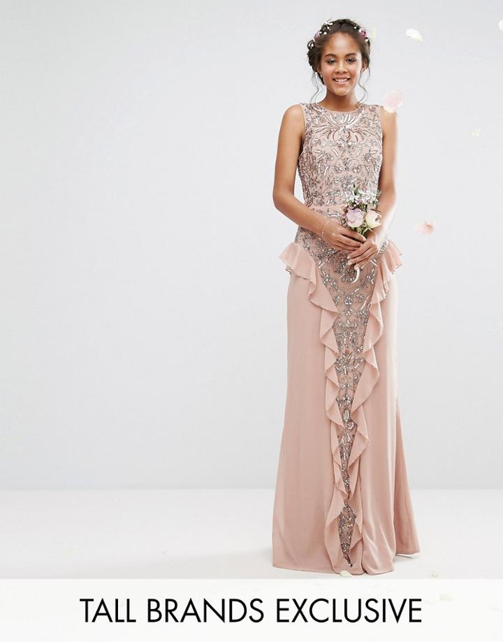 Maya Tall Embellished Maxi Dress With Ruffle Skirt Detail - Pink