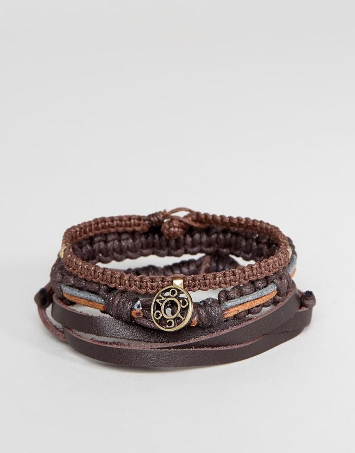 Icon Brand Brown Plaited Bracelets In 3 Pack - Brown