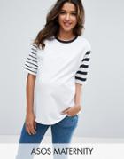 Asos Maternity Mixed Stripe Sweat Tee - White