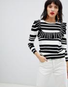 Max & Co Mono Stripe Frill Knit Sweater - Multi