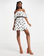 Lipsy Ruffle Bardot Skater Dress In Mono-multi