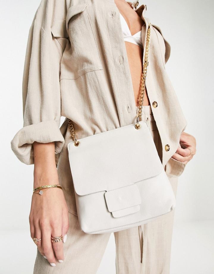 Urbancode Leather Chain Detail Crossbody Bag In Off White