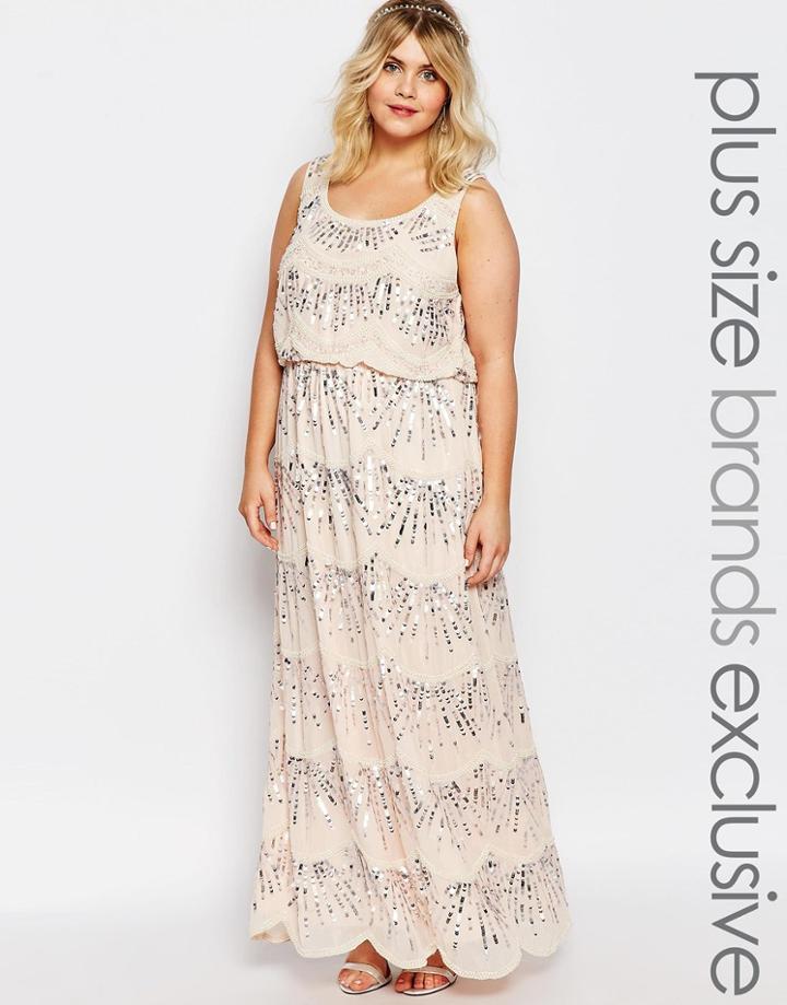 Lovedrobe Chiffon Embellished Maxi Dress - Nude