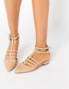 Asos Los Angeles Pointed Caged Ballet Flats - Beige