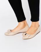 Miss Kg Nessy Bow Front Nude Pantent Pointed Flat Shoes - Beige