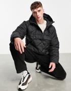 Topman Recycled Quilted Jacket With Hood In Black