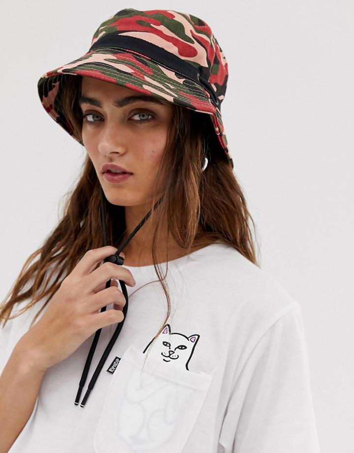 Asos Design Camo Fisherman Bucket Hat With Toggle Detail-red