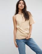 Asos T-shirt With One Shoulder And Nibble Detail - Tan