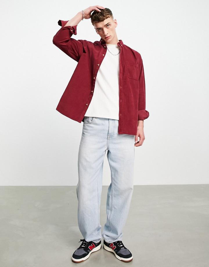 Asos Design 90s Oversized Cord Shirt In Burgundy-red