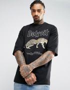 Asos Oversized T-shirt With Detroit Jaguar Print And Half Sleeve - Black