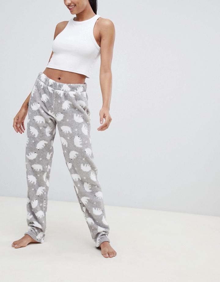 Hunkemoller Polar Bear Fleece Pyjama Pants In Gray - Gray