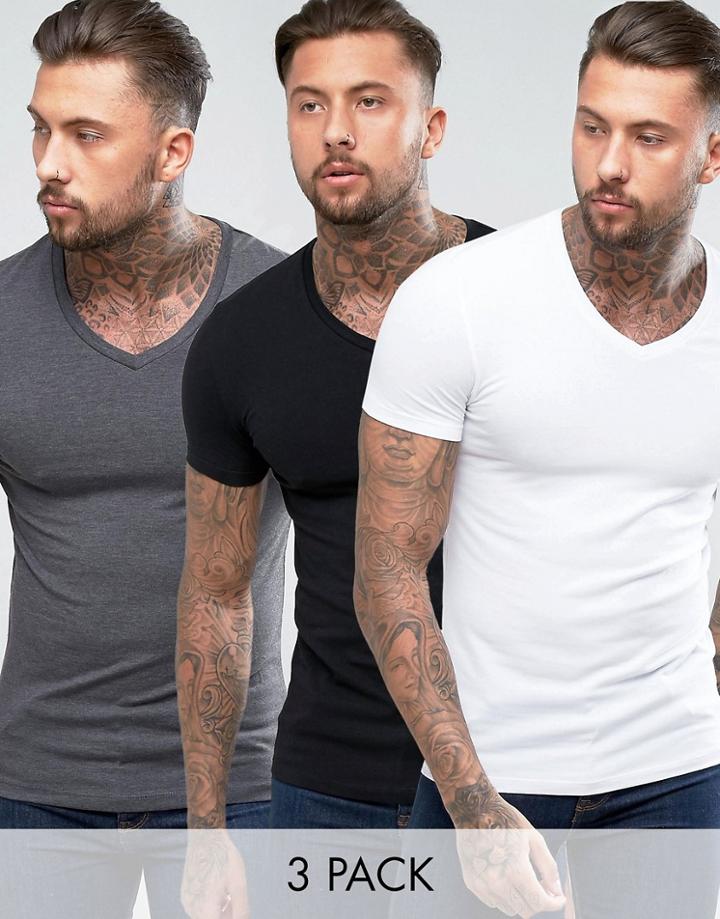 Asos Muscle T-shirt With V Neck 3 Pack Save - Multi